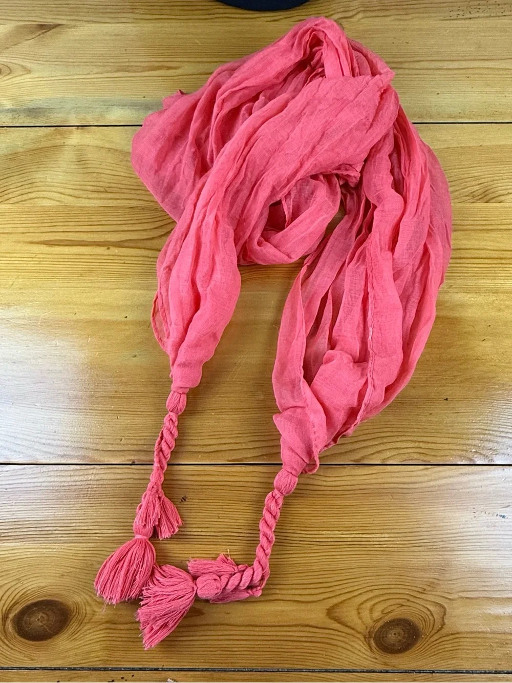 Coral braided scarf wrap braided ends  lightweight summer